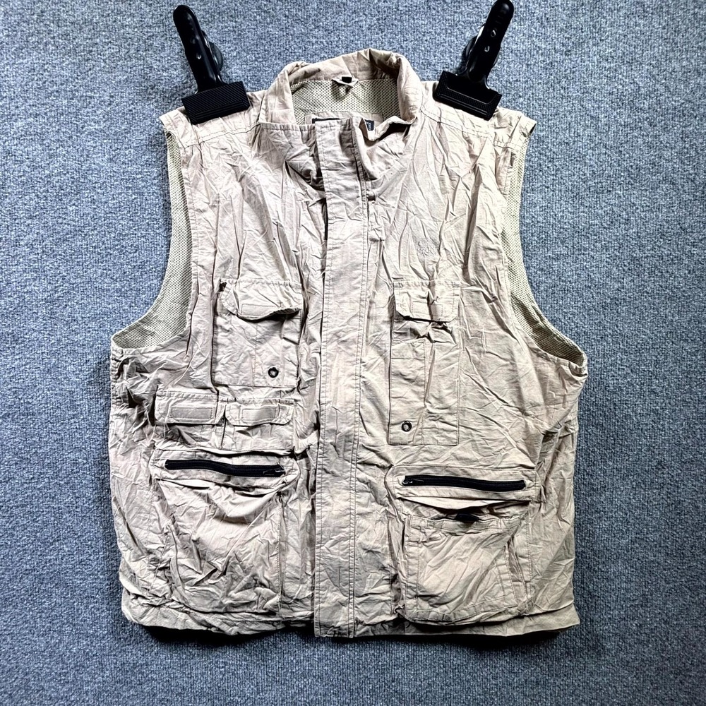 Vintage North Bay Grand Casino Fishing Vest Men's Large Beige Full Zip Utility